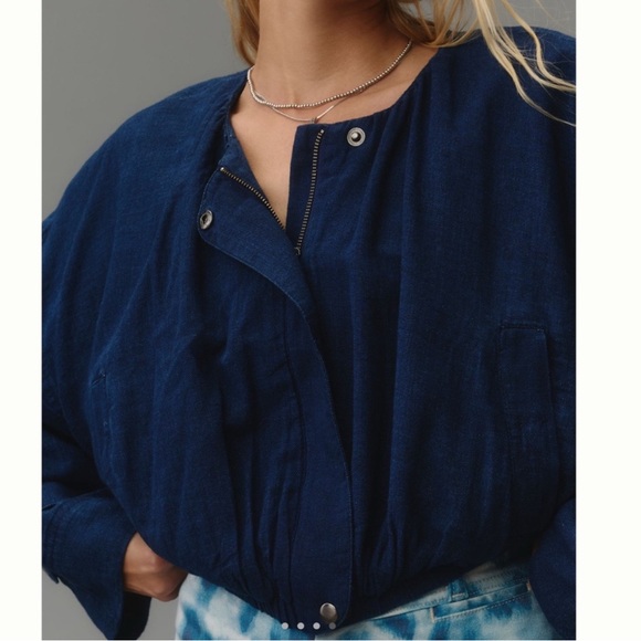 Maeve Chambray Parachute Bomber Jacket Anthropologie Size Medium - Picture 2 of 13